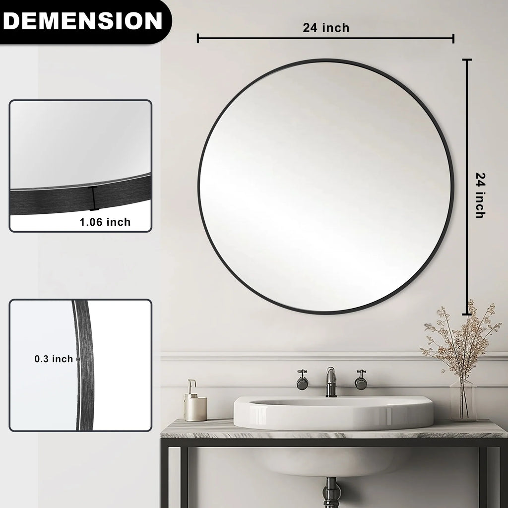 Modern Round Bathroom Vanity Mirror, Wall Mounted Circular Mirror for Bathroom, Bedroom and Home Decor