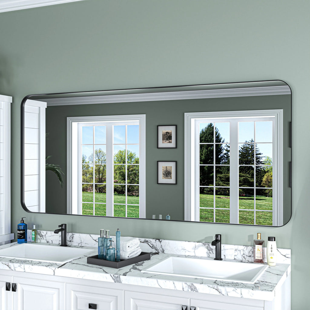 Aluminum Alloy Rounded Corner Vanity Mirror, Modern Wall Mounted Mirror for Bathroom, Bedroom and Home Decor