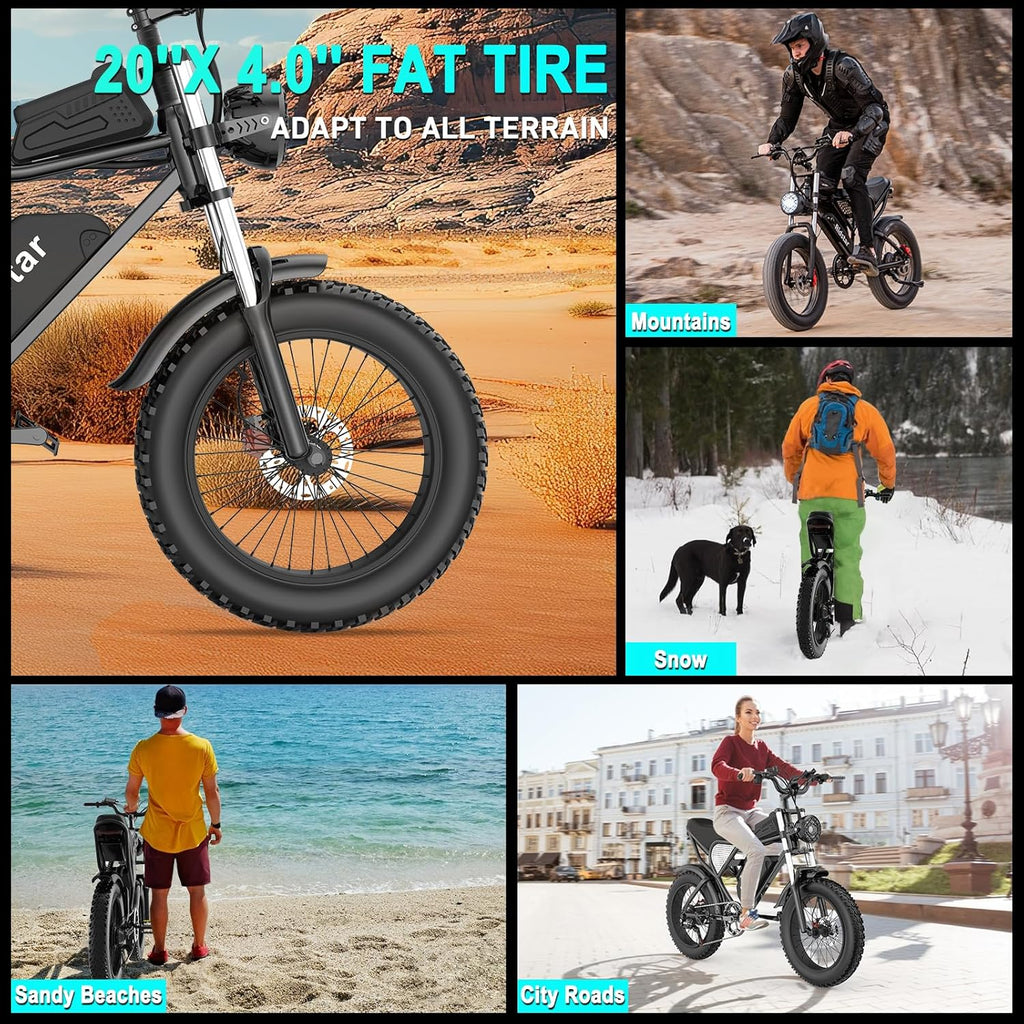 2000W 52V All-Terrain Fat Tire Electric Bike for Adults, 30-180 Mile Range