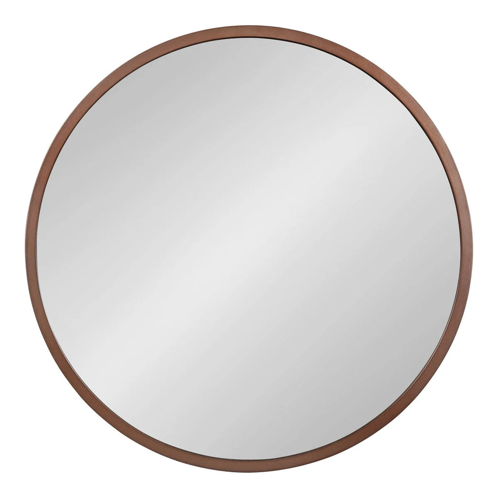 Round Wood Accent Wall Mirror, Modern Decorative Wooden Frame Mirror for Living Room, Bedroom and Entryway