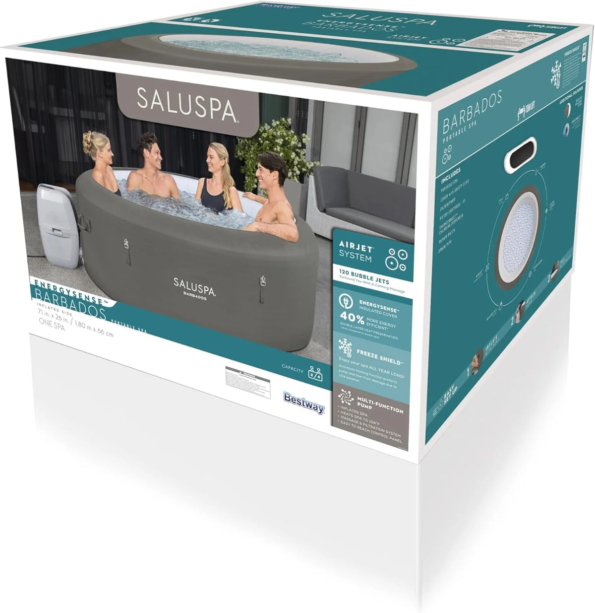 71 x 26-Inch Inflatable Hot Tub Spa for 2-4 Persons, Portable, with 2 Covers, Black