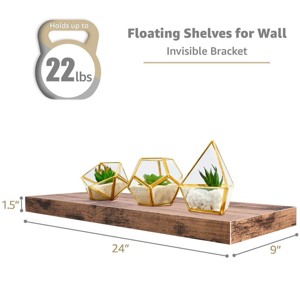 24 Inch Extra Long Floating Wall Shelf, Wall Mounted Display and Storage Shelf for Home Decor