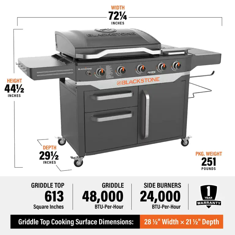 28" 5-Burner Propane Griddle with Range Top – 72,000 BTU Outdoor Cooking Station