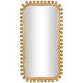 Brown Wood Wall Mirror with Beaded Frame, Rustic Decorative Mirror for Home