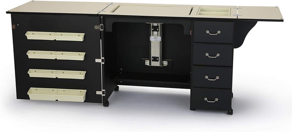 Sturdy Sewing Cabinet for Sewing, Cutting, Quilting and Crafting with Storage and Airlift, Black Finish