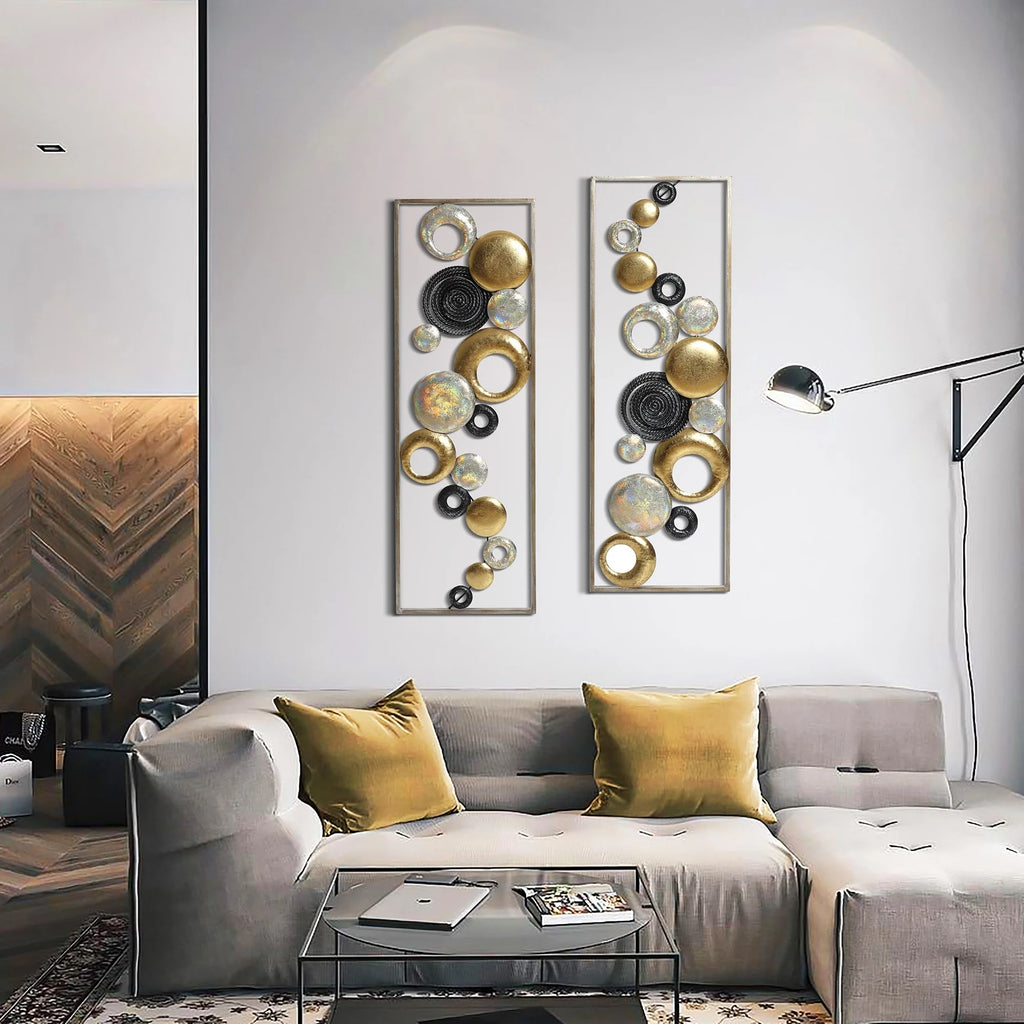 Set of 2 Modern Multi-Color Abstract Metal Wall Decor Panels, Decorative Wall Art for Living Room and Bedroom