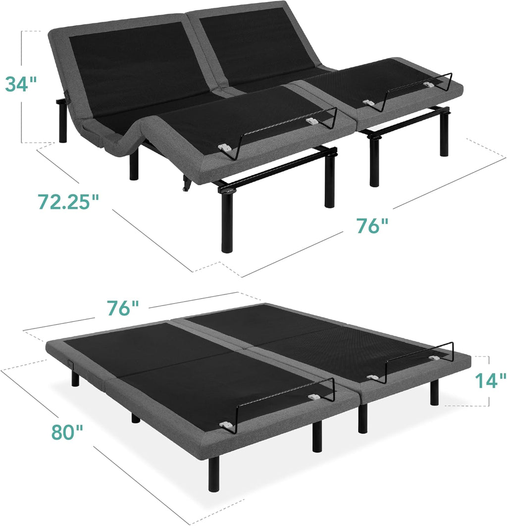 Twin XL Adjustable Bed Frame, Electric Adjustable Base with Wireless Remote Control, Night Light, Massage Function and 2 USB Ports