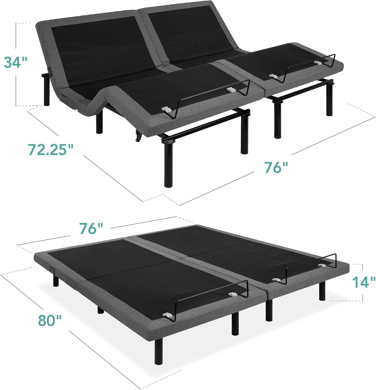 Twin XL Adjustable Bed Frame, Electric Adjustable Base with Wireless Remote Control, Night Light, Massage Function and 2 USB Ports
