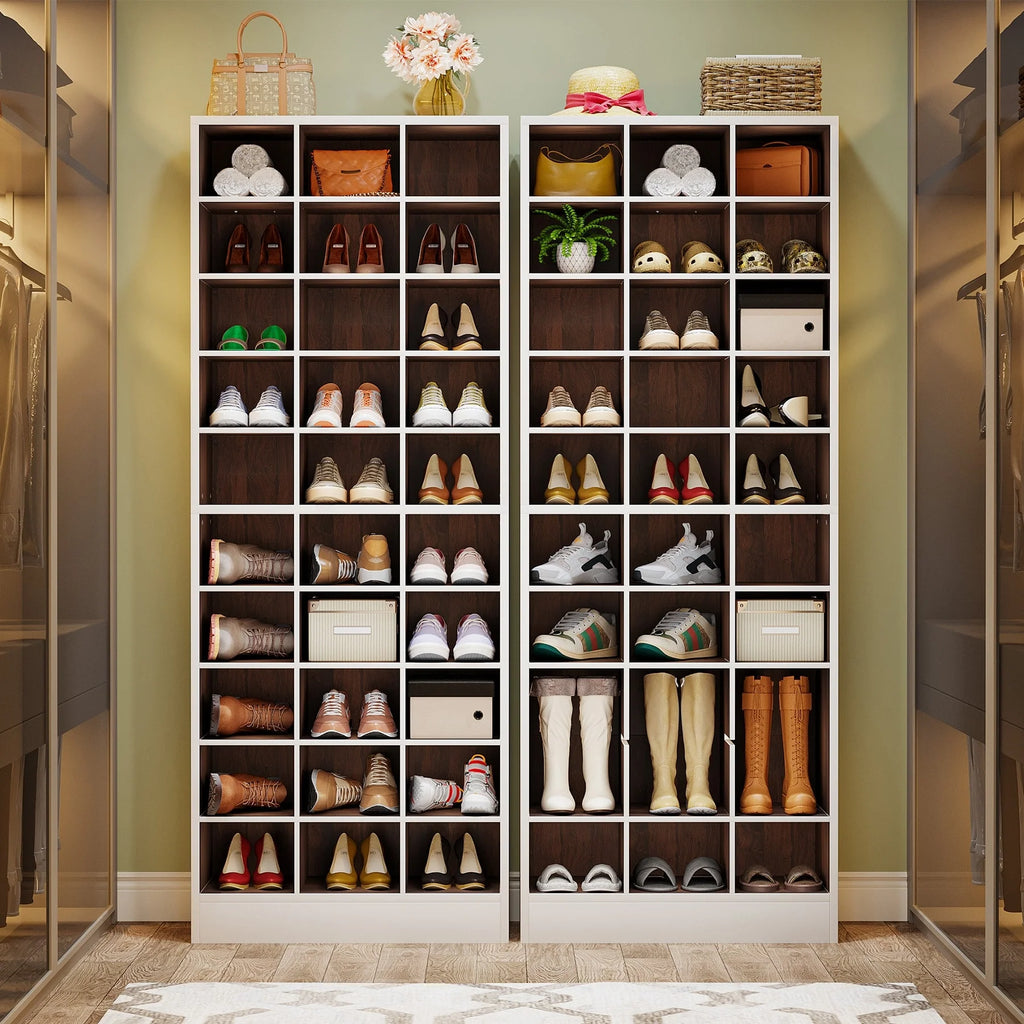 10-Tier Tall Shoe Cabinet, 30-Pair White Wood Shoe Storage Rack for Entryway and Closet