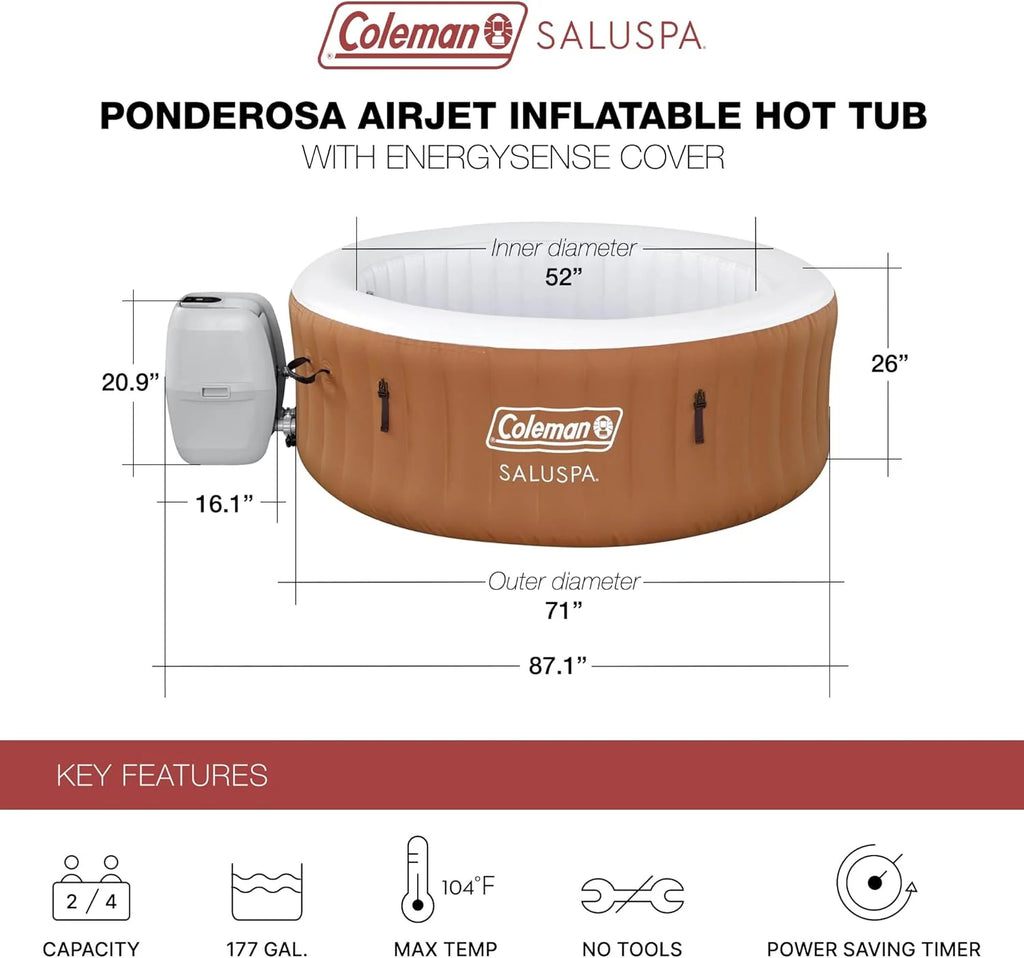2-4 Person Inflatable Hot Tub, Portable Round Outdoor Spa with 120 Soothing Air Jets and Insulated Cover, Black