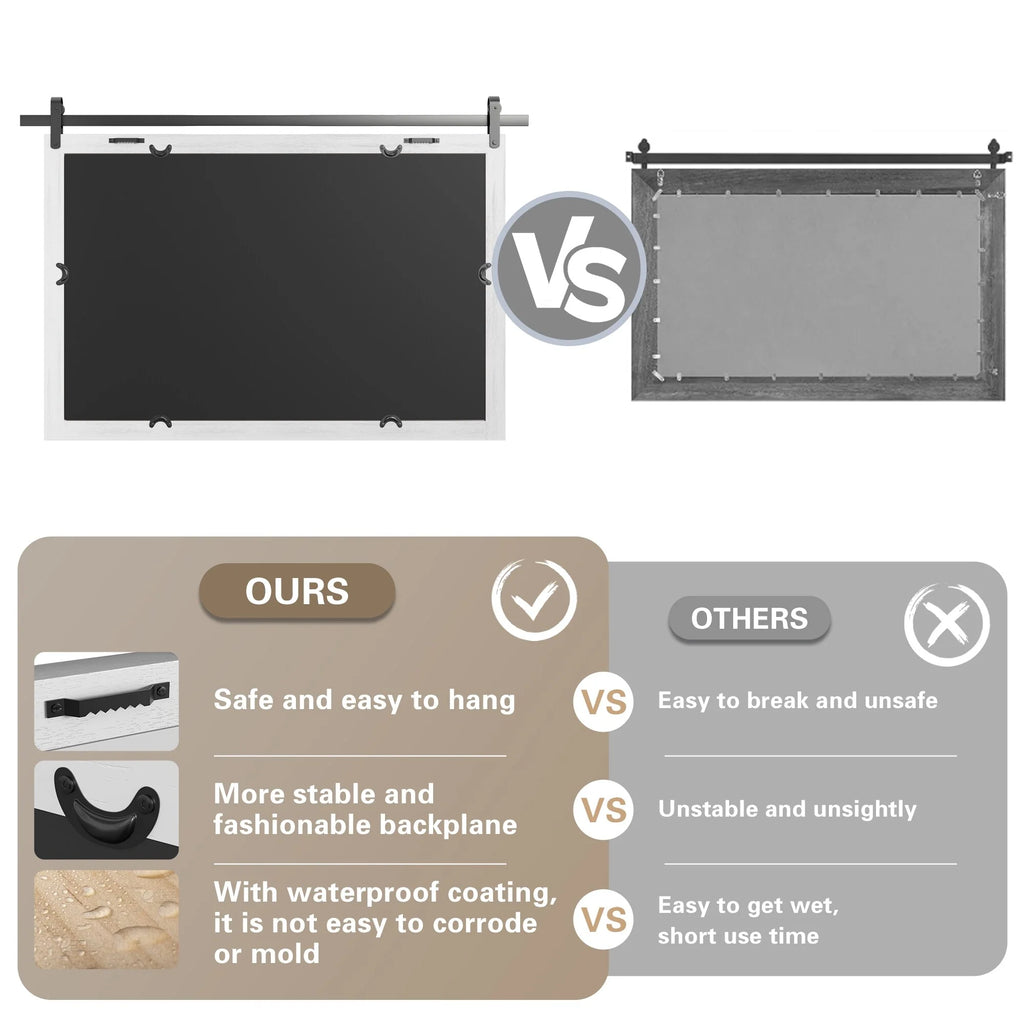 Modern Rectangular Wall Mirror with Wood Frame, Bathroom and Barn Door Mirror, Multiple Sizes
